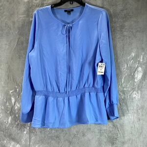 Alfani Women's Plus Size Perfect Periwinkle Smocked Peplum V-Neck Top SZ 2X